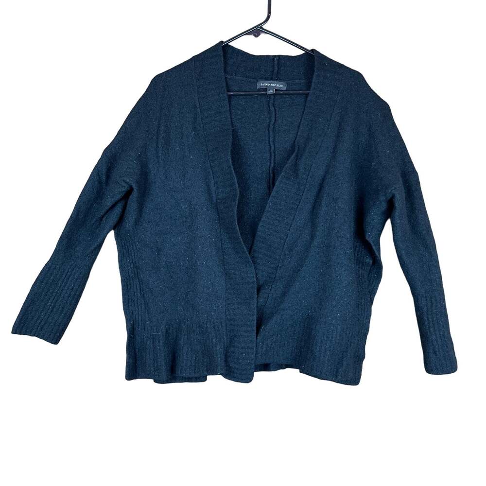 Banana Republic Womens Sweater Black Cardigan Wool Blend Slit Hems Long Sleeve M